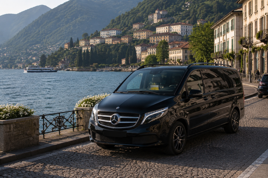Luxury Amsterdam to Brussels transfer vehicle parked outside a hotel for private pickup